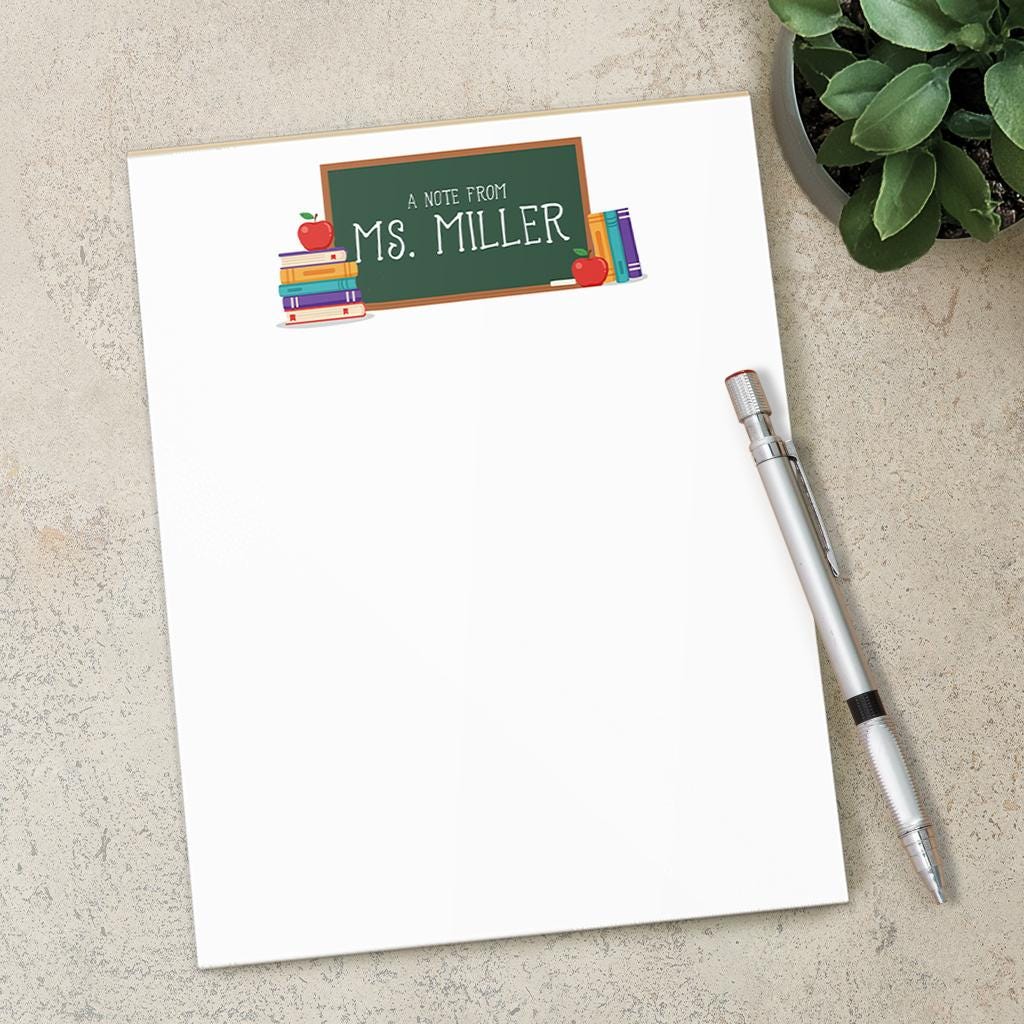 Personalized Teacher Notepad - Custom Name Stationery | Classroom Notepads Gift