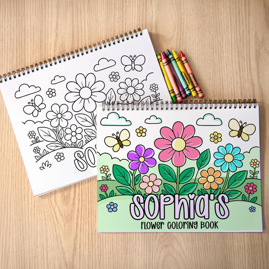 Personalized Flower Coloring Book - Custom Kids Spiral Bound Art Gift