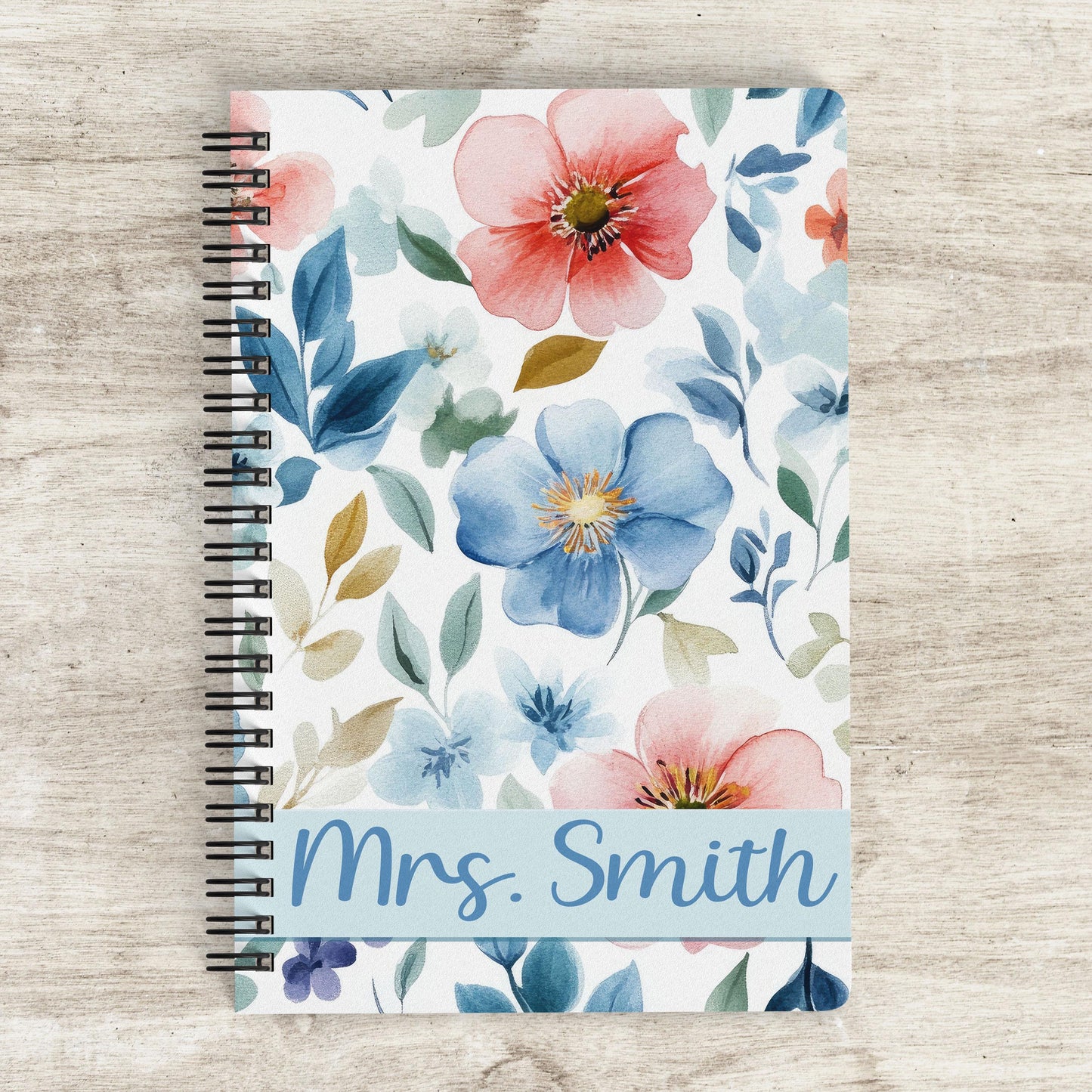 Personalized Notebook - Custom Wildflower Journal | Blue Floral Spiral Bound Journal