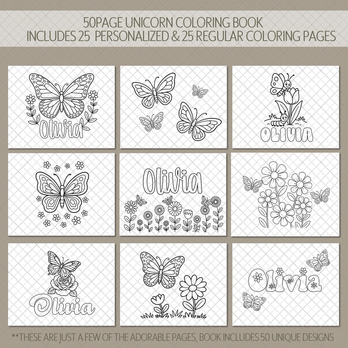 Personalized Coloring Book, 50 Pg. Spiral-Bound, Custom Name Gift