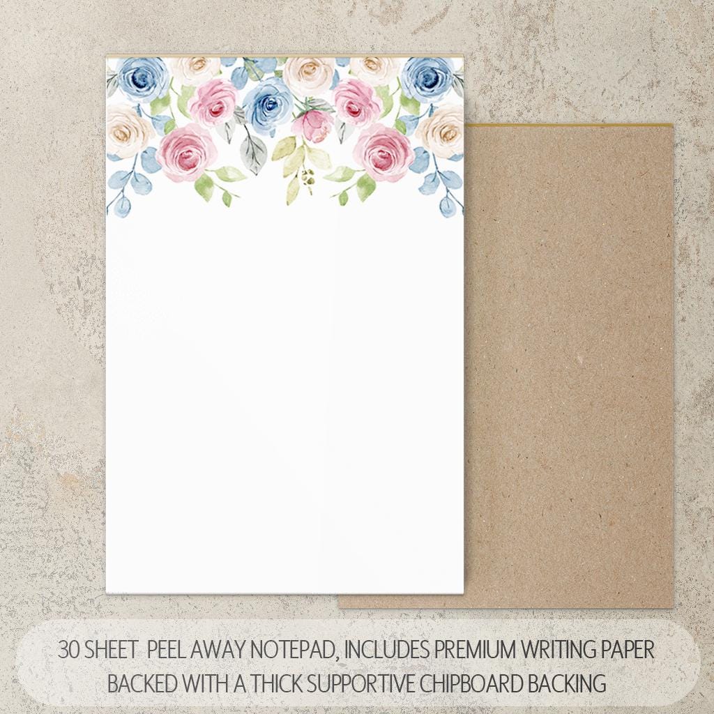 Personalized Stationery Set - Floral Writing Paper, Notebook & Notecard Pen Gift