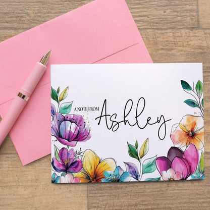 Personalized Note Cards – Wildflower Stationery Set with Custom Name, Envelopes