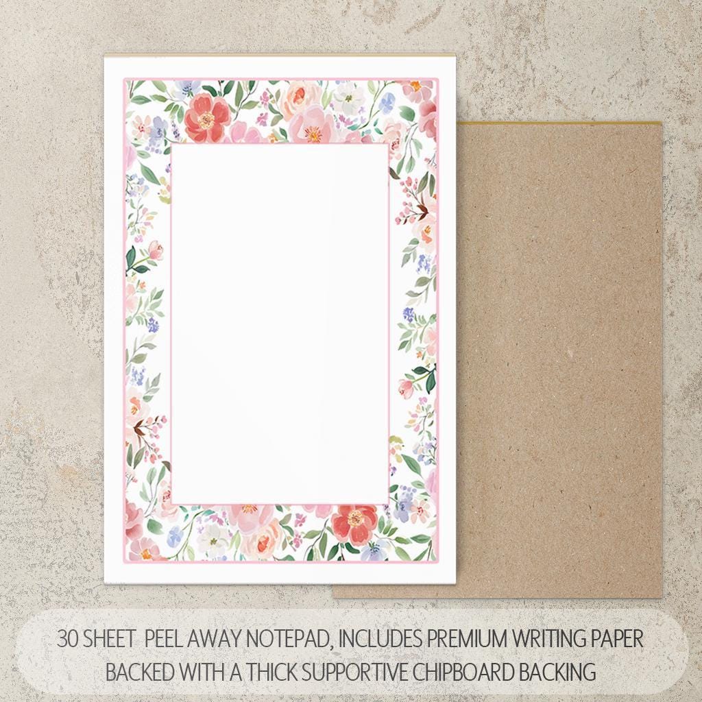 Personalized Stationery Set - Custom Letter Writing Sets with Floral Notepads & Pink Flower Notebook
