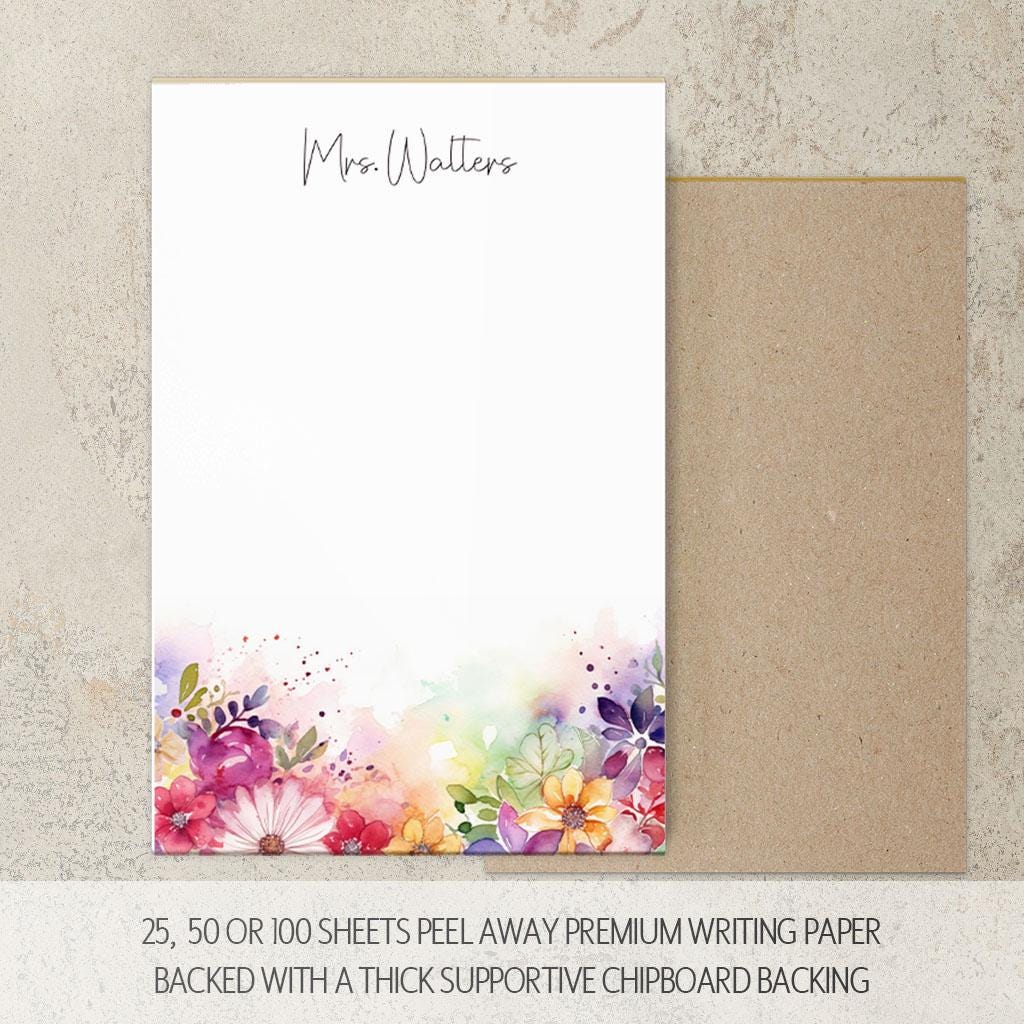 Personalized Flower Notepad - Custom Name Notepads With Rainbow Floral Garden Design