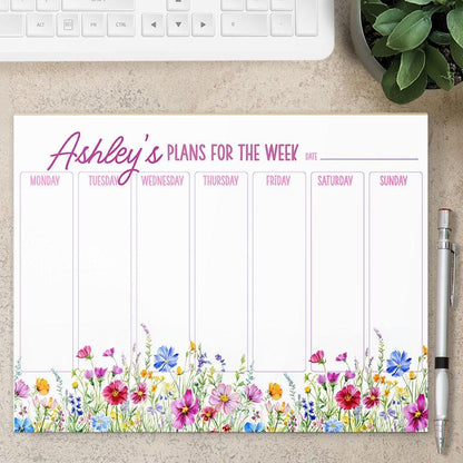 Weekly Planner Notepad - Personalized Floral Weekly Planner with Custom Name & To Do List