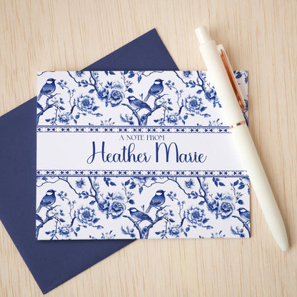Personalized Note Cards – Blue Bird Chinoiserie Folded Thank You Cards Set