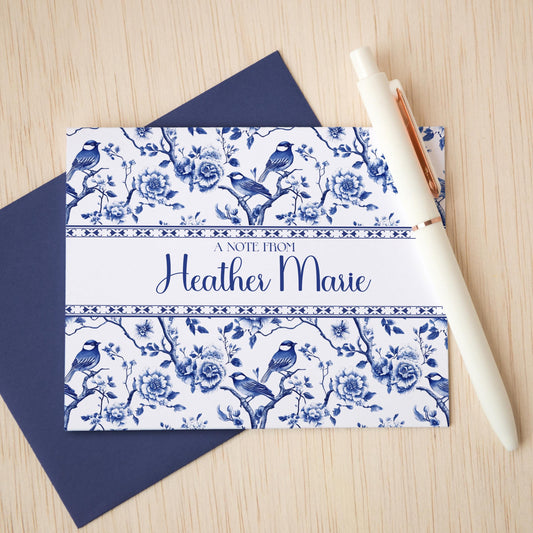 Personalized Note Cards – Blue Bird Chinoiserie Folded Thank You Cards Set