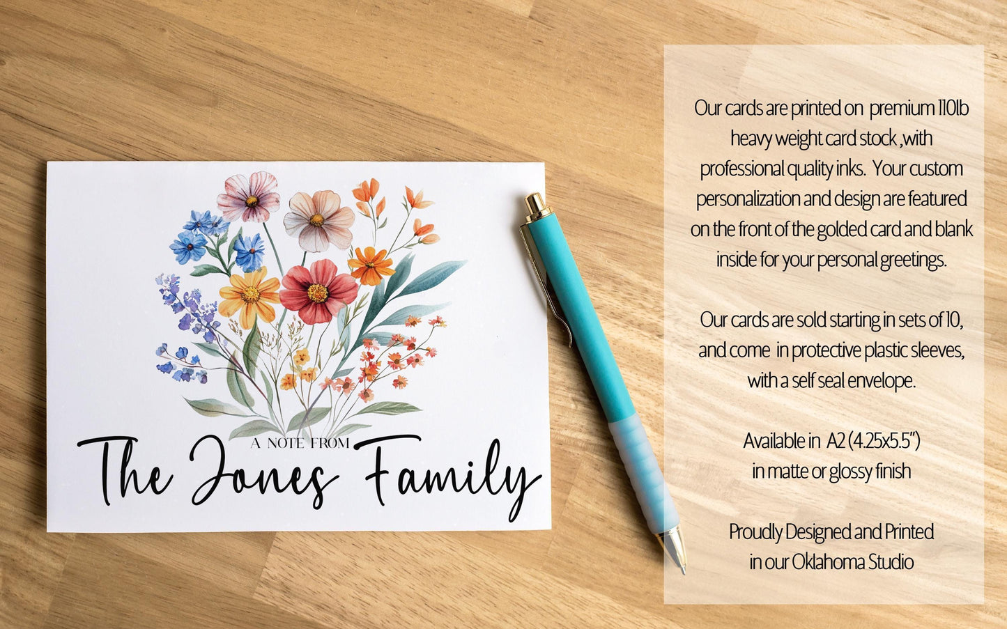 Personalized Note Cards – Wildflower Stationery Set with Custom Name & Envelopes