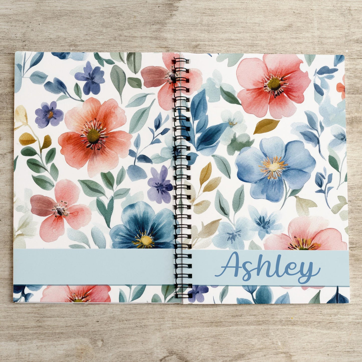 Personalized Notebook - Custom Wildflower Journal | Blue Floral Spiral Bound Journal