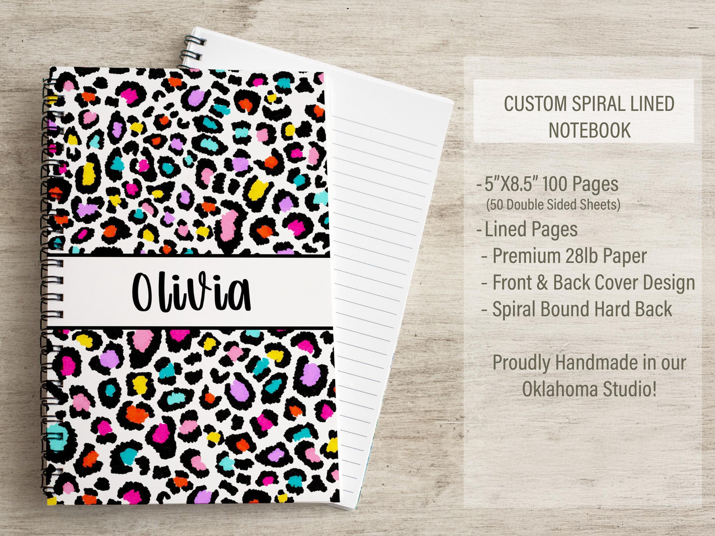 Personalized Stationery Set - Kids Letter Writing Paper & Rainbow Cheetah Notebook