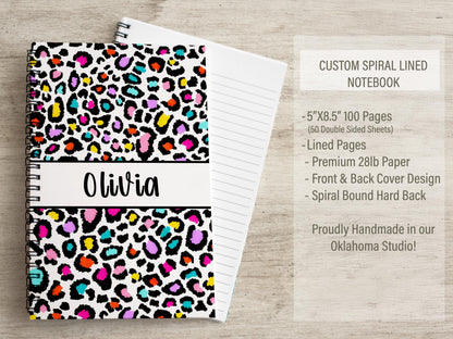 Personalized Stationery Set - Kids Letter Writing Paper & Rainbow Cheetah Notebook