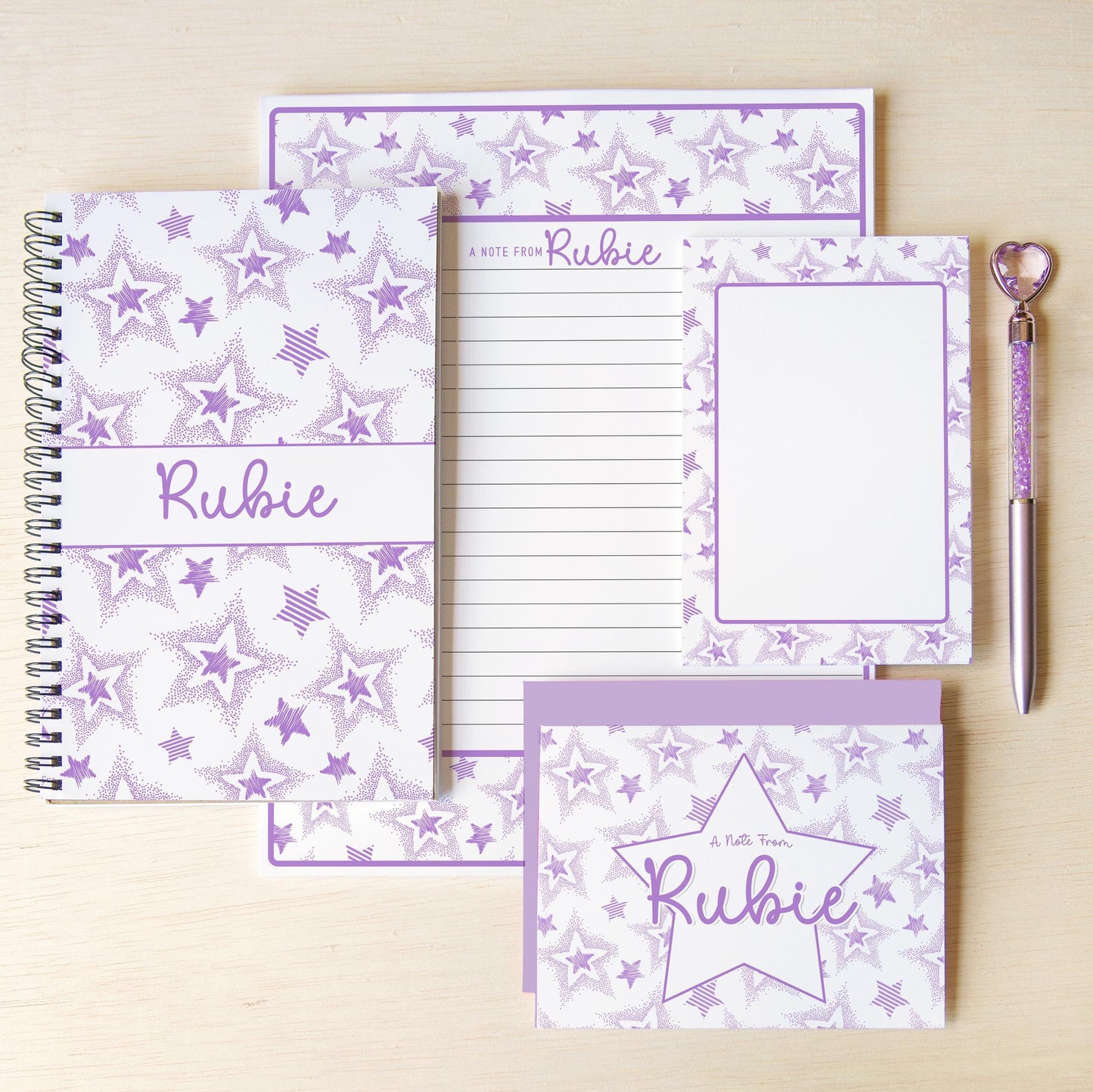 Personalized Stationery Set - Star Letter Paper & Notebook and Pen Gift Kit