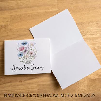 Personalized Note Cards – Wildflower Stationery Set of 10 Cards with Custom Envelope Colors