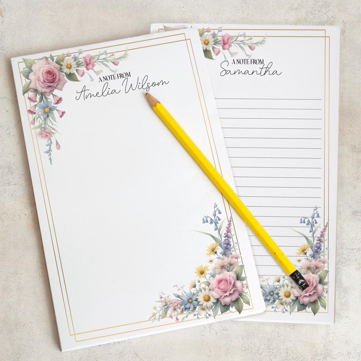 Personalized Notepad – Custom Name Notepad with Floral Design, Lined Sheets & Peel Away Pages