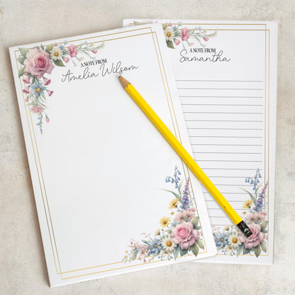 Personalized Notepad – Custom Name Notepad with Floral Design, Lined Sheets & Peel Away Pages
