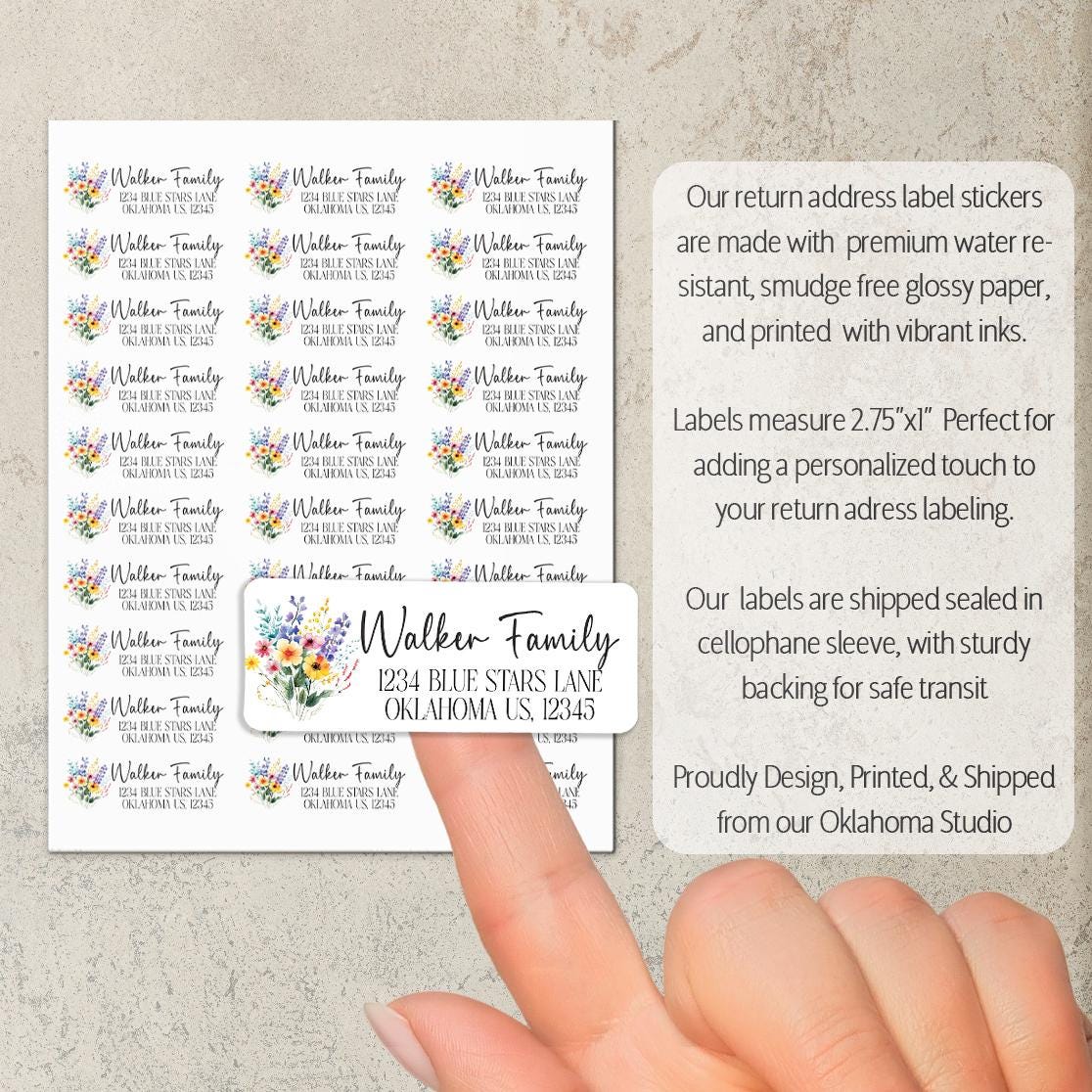 Custom Address Labels - Rainbow Flower Return Address Stickers | Water Resistant, Smudge Proof