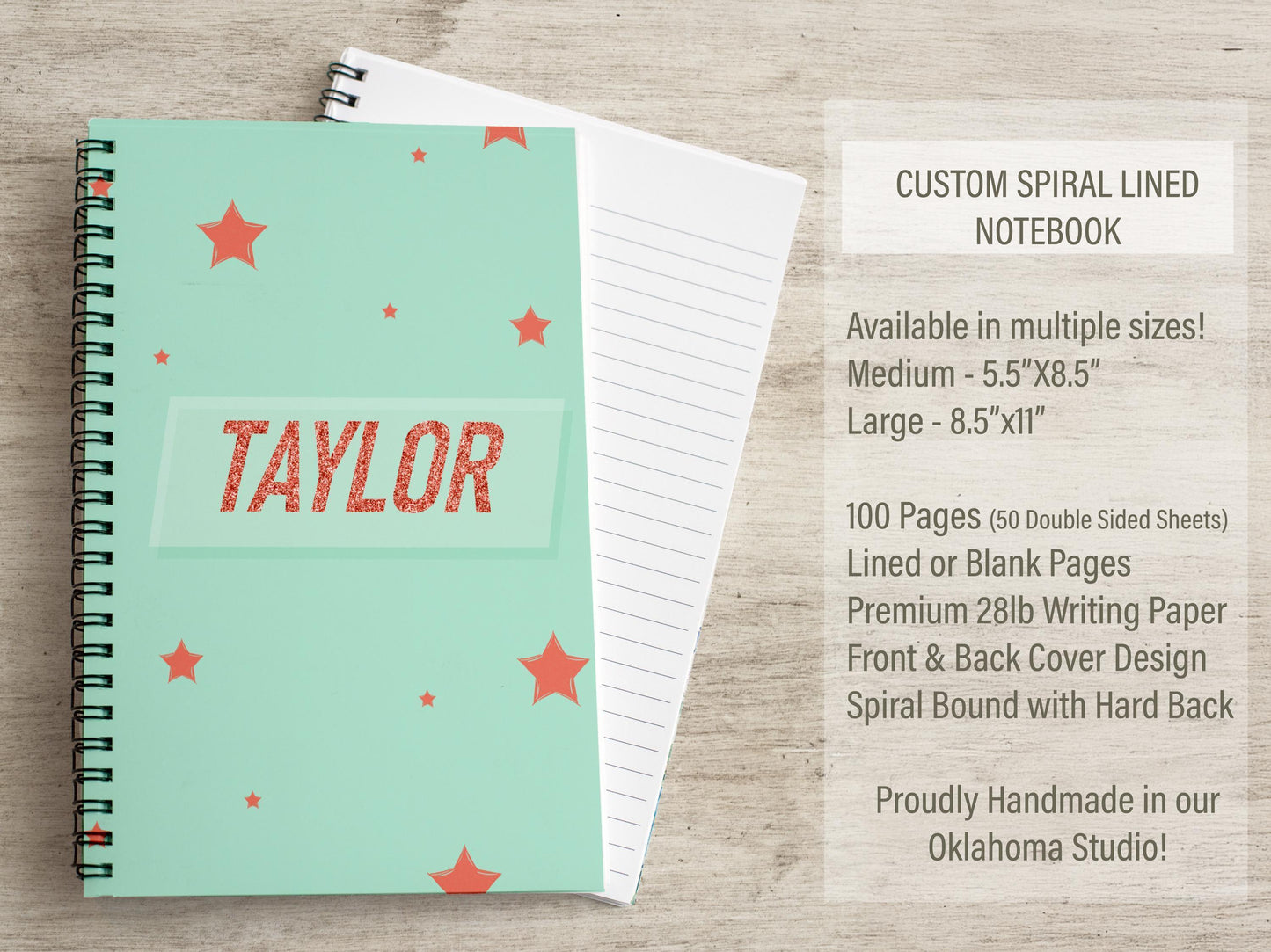 Personalized Girls Notebook - Custom Name Journal With Spiral Bound, Mint & Orange Cover
