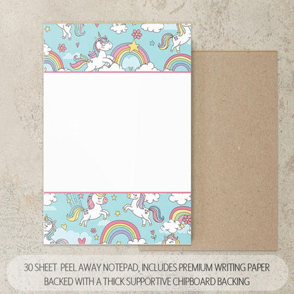 Personalized Stationery Set - Kids Letter Writing Kit with Unicorn Notebook & Notecards