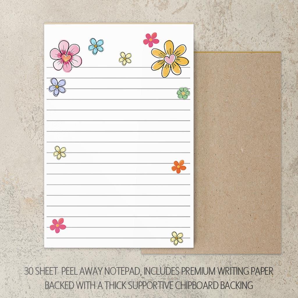 Personalized Stationery Set - Premium Letter Writing Set with Colorful Flower Print Notepad & Self Seal Envelopes