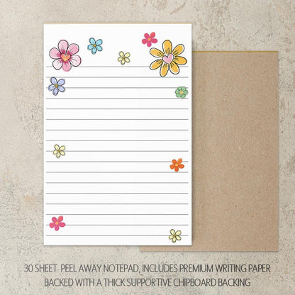 Personalized Stationery Set - Premium Letter Writing Set with Colorful Flower Print Notepad & Self Seal Envelopes