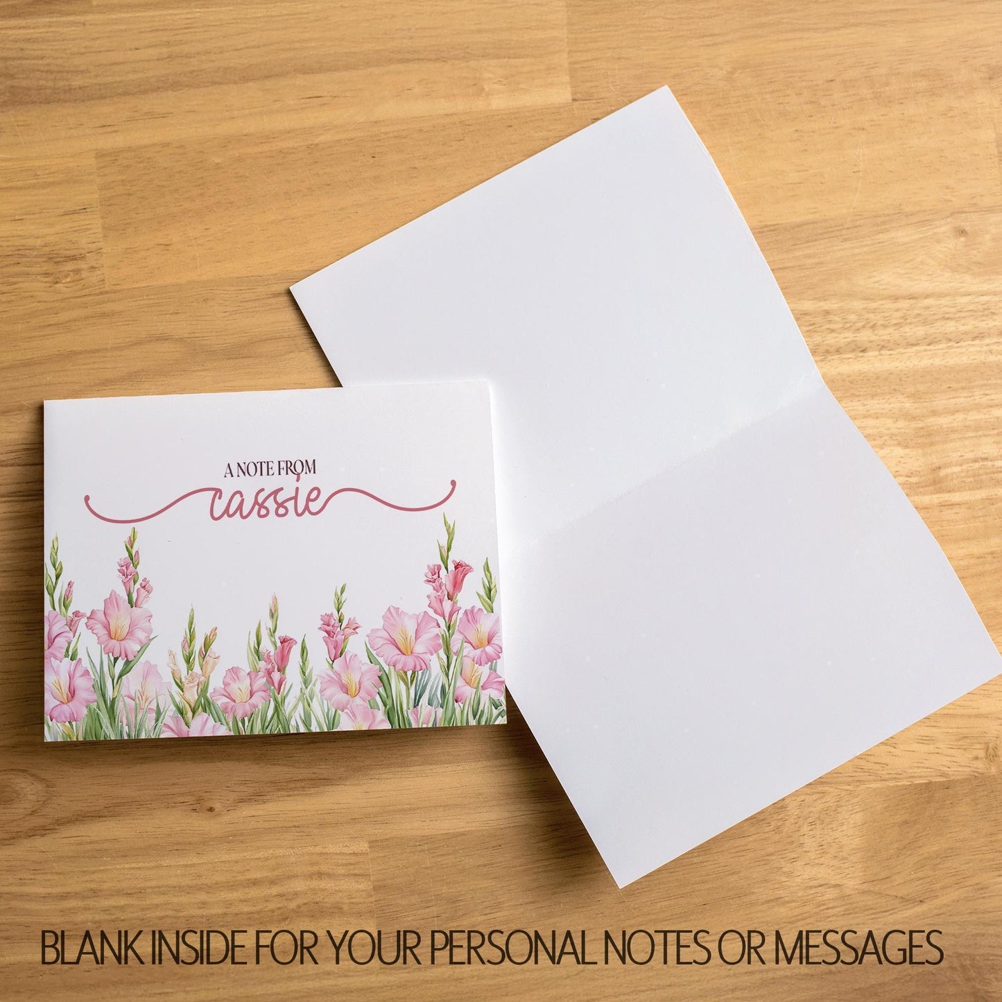 Personalized Note Cards - Custom Name Notecards with Pink Floral Stationery Set