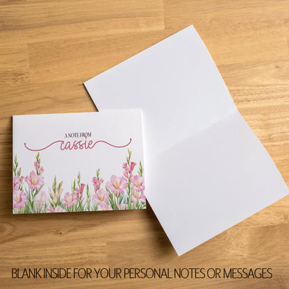 Personalized Note Cards - Custom Name Notecards with Pink Floral Stationery Set