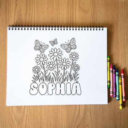 Personalized Flower Coloring Book - Custom Kids Spiral Bound Art Gift
