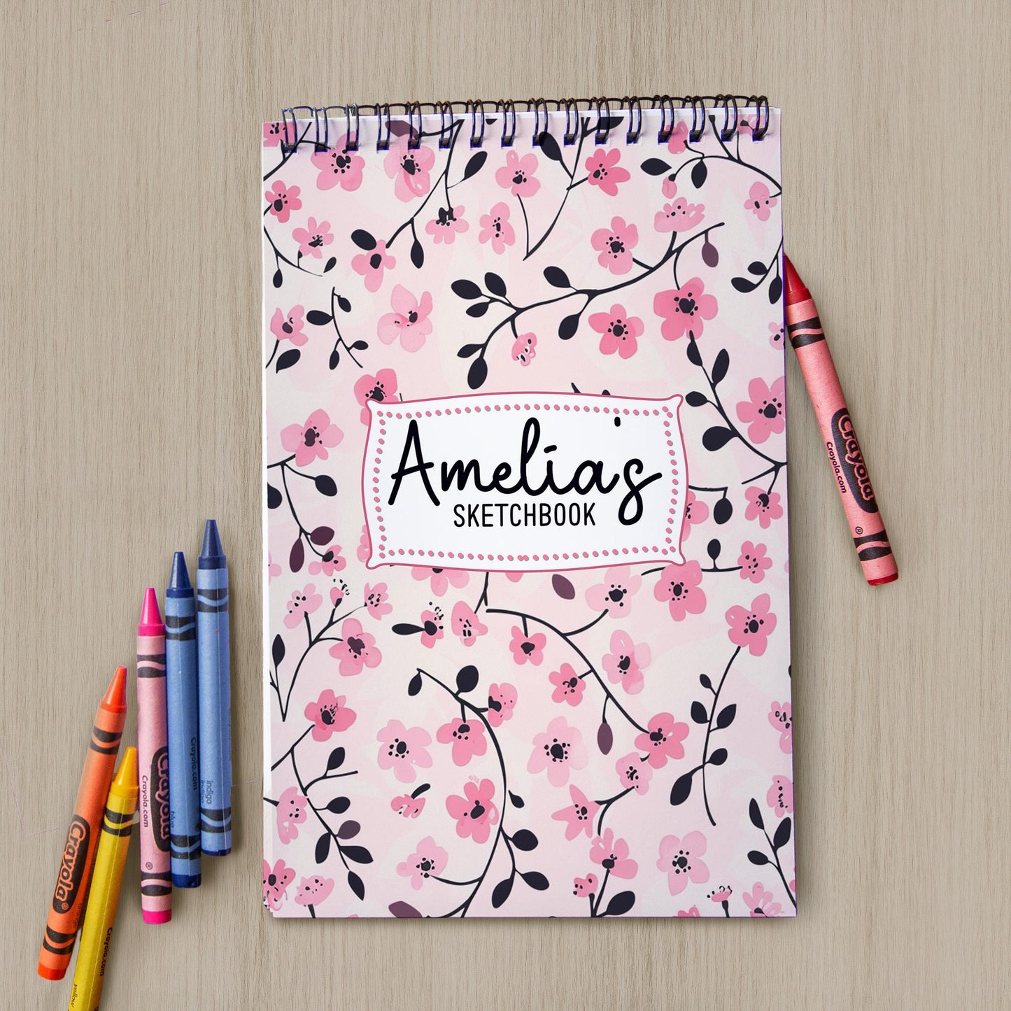 Girls Personalized Sketchbook – Custom Art Book with Pink Floral Cover | Heavyweight Spiral Bound Drawing Pad