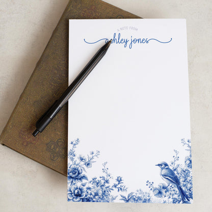 Personalized Notepad Featuring Blue White Stationery & Floral Chinoiserie Design – Gift for Mom