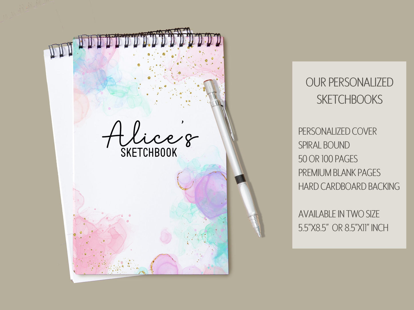 Personalized Sketchbook Girls - Custom Drawing Journal | Rainbow Art Pad, Kids Creative Gift