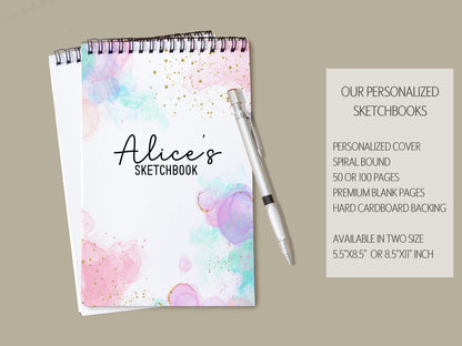Personalized Sketchbook Girls - Custom Drawing Journal | Rainbow Art Pad, Kids Creative Gift
