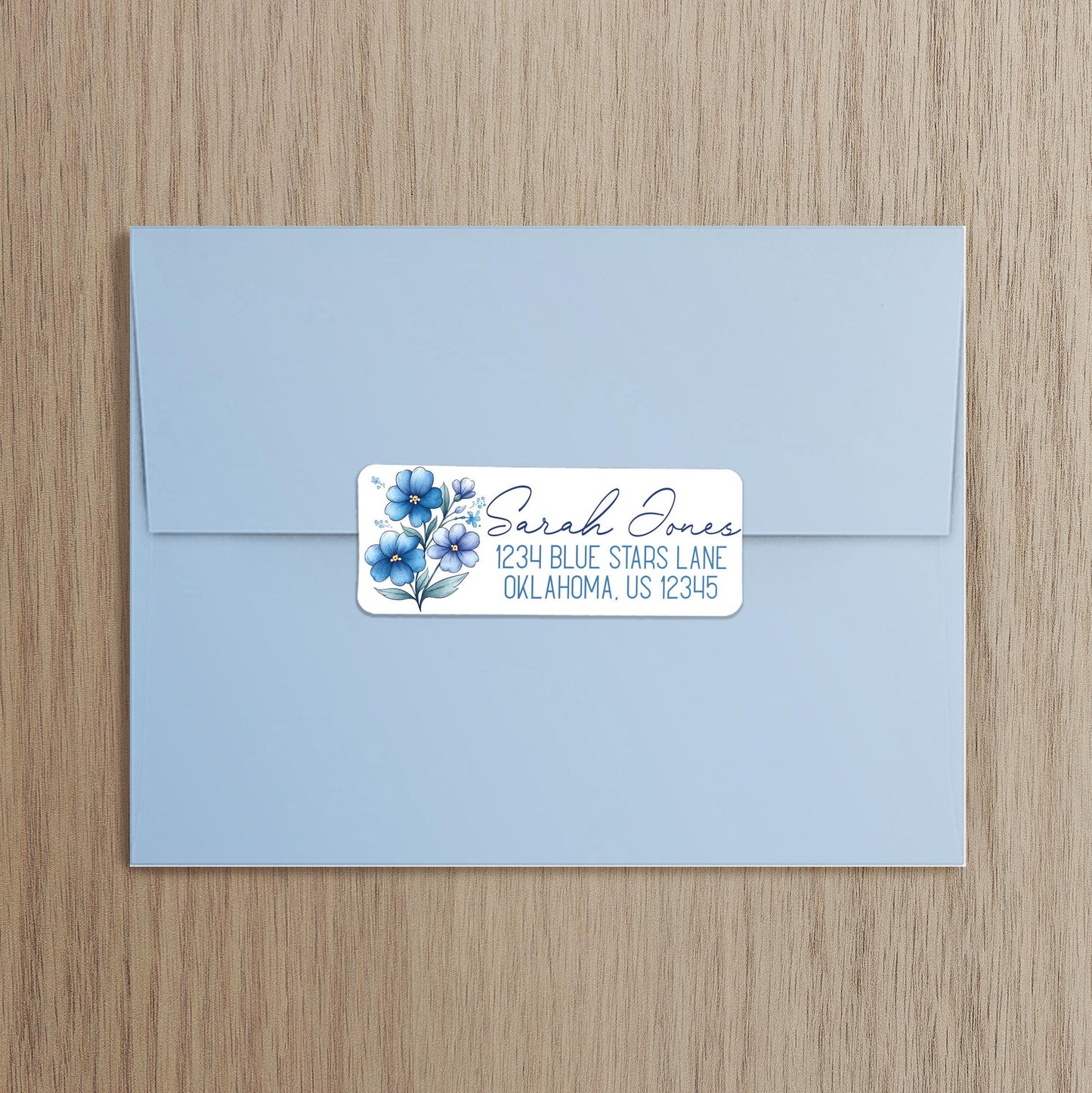 Custom Return Address Labels | Blue Floral Address Stickers, Repositionable & Water Resistant
