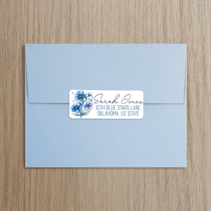 Custom Return Address Labels | Blue Floral Address Stickers, Repositionable & Water Resistant