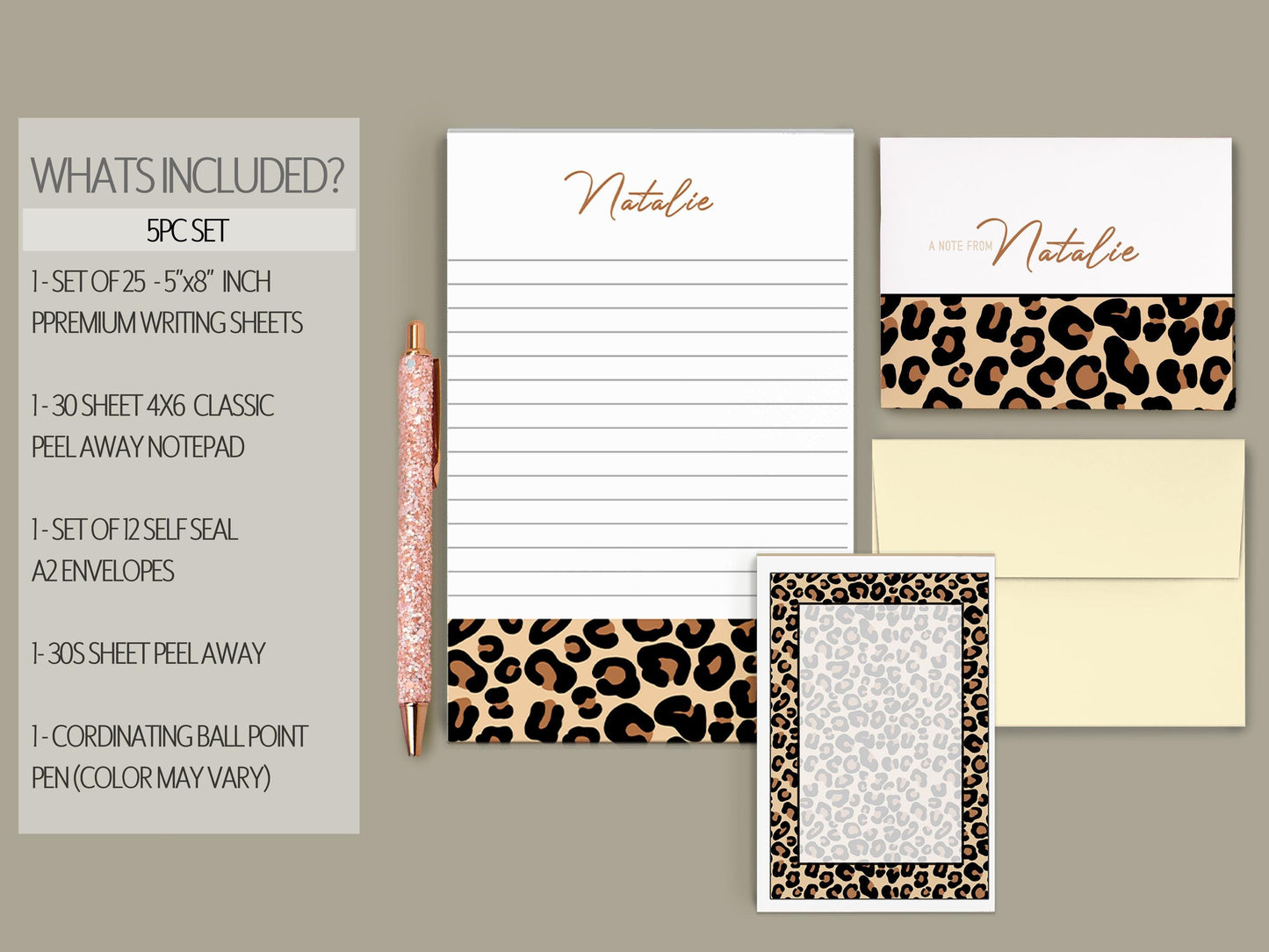 Personalized Stationery Set - Leopard Print Letter Writing Set with Premium Paper & Envelopes