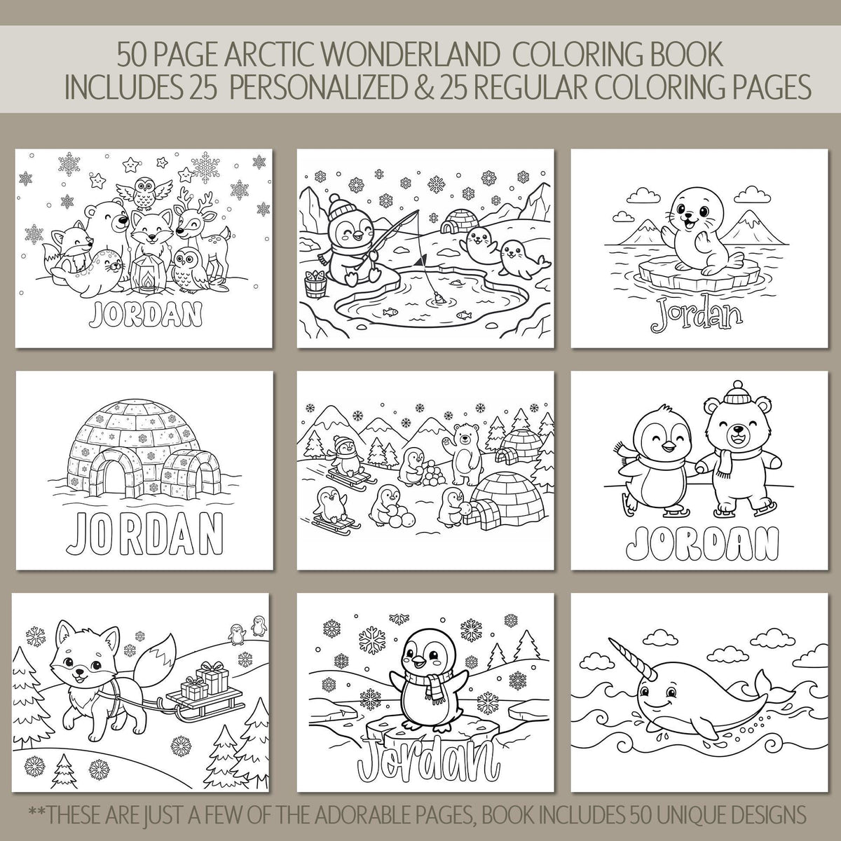 personalized coloring book, Arctic Winter 50-Pg Spiral Kids Gift