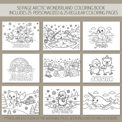 personalized coloring book, Arctic Winter 50-Pg Spiral Kids Gift