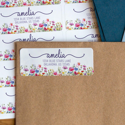 Personalized Address Labels - Custom Floral Return Stickers | Water Resistant, Smudge Proof