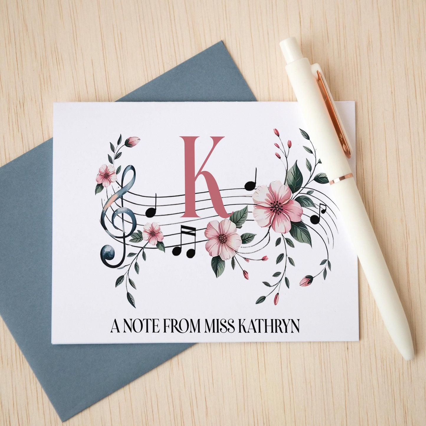 Personalized Music Notecards – Floral Music Notes Cards | Teacher Appreciation Gifts