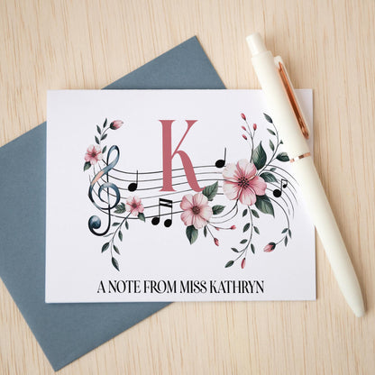 Personalized Music Notecards – Floral Music Notes Cards | Teacher Appreciation Gifts