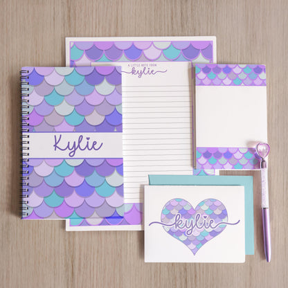 Mermaid Stationery Set - Personalized Kids Letter Writing Kit with Spiral Notebook & Envelopes