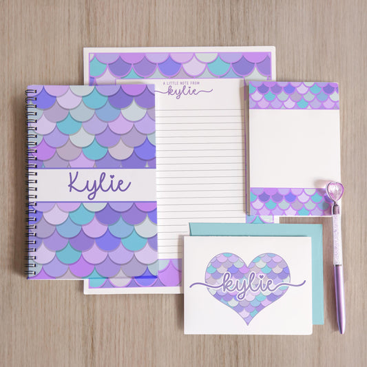 Mermaid Stationery Set - Personalized Kids Letter Writing Kit with Spiral Notebook & Envelopes