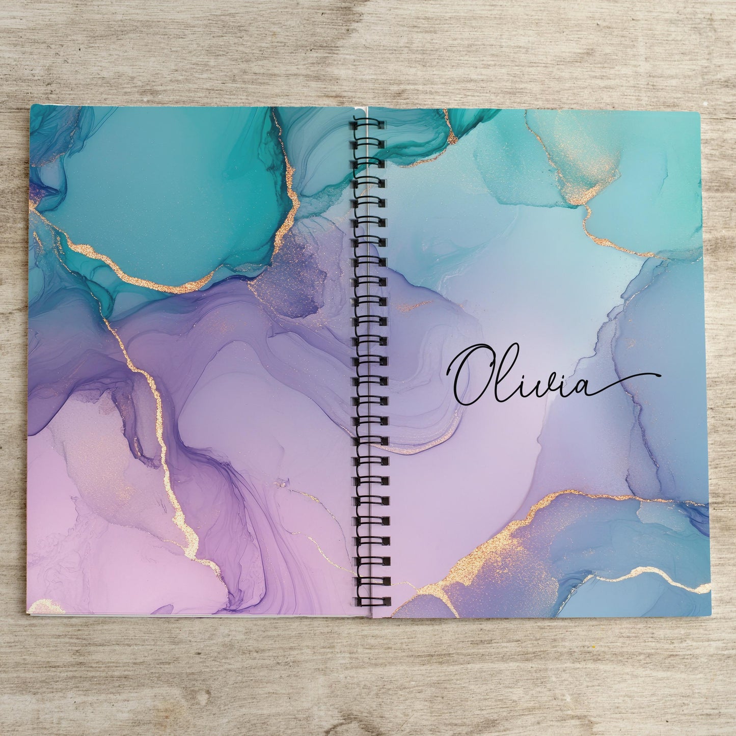 Personalized Notebook - Custom Name Marble Teal Journal | Spiral Bound, Lined & Blank Pages