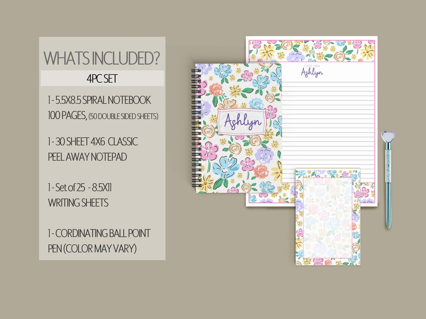 Personalized Stationery Set – Kids Letter Writing Kit With Notebook, Pen & Envelopes