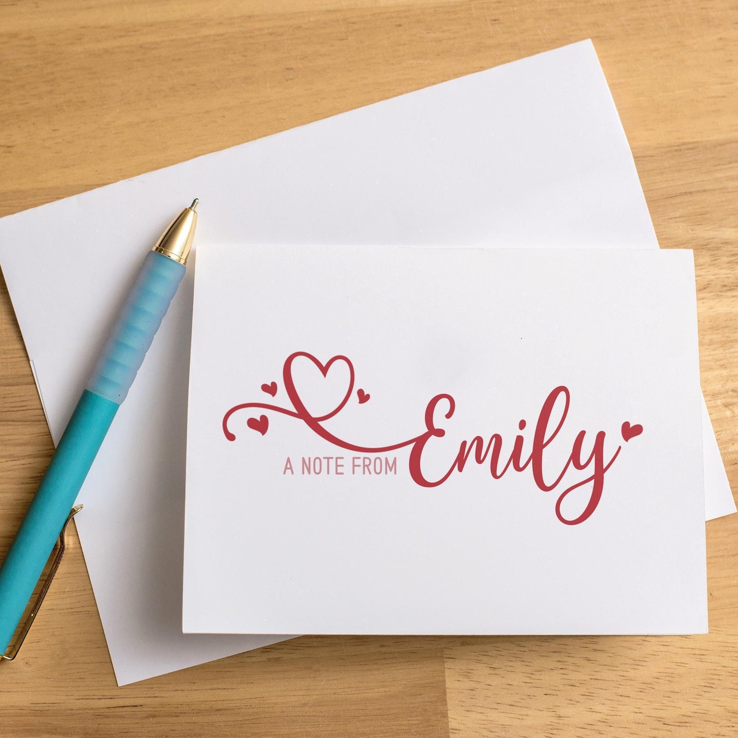 Personalized Note Cards - Custom Stationery Set with Heart Folded Thank You Cards & Envelopes