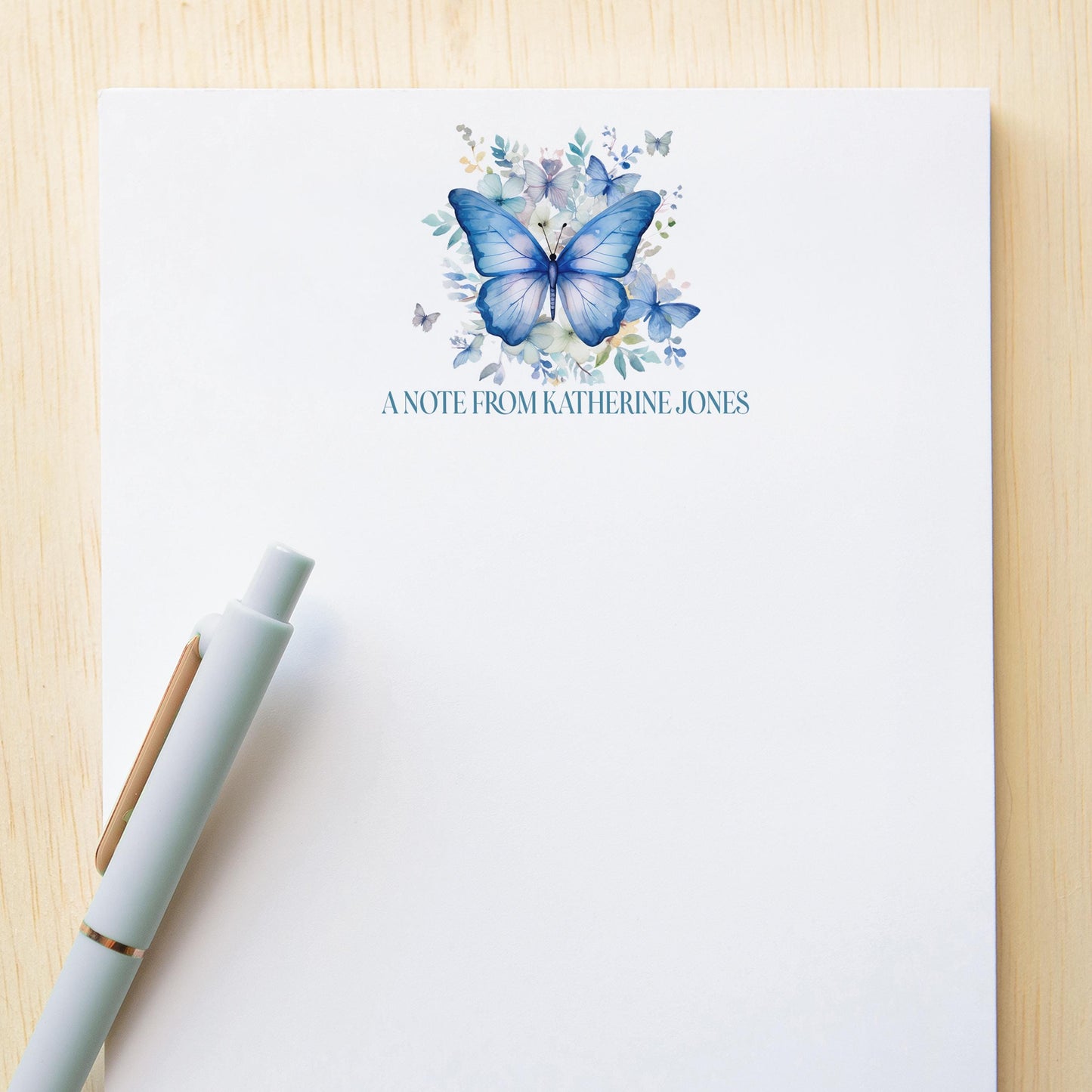 Personalized Butterfly Notepad - Custom Name Notepad With Floral Butterfly Stationery