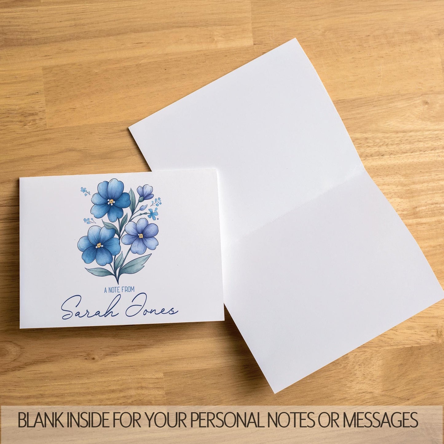 Personalized Note Cards – Blue Wildflower Floral Thank You Notes with Matching Envelopes