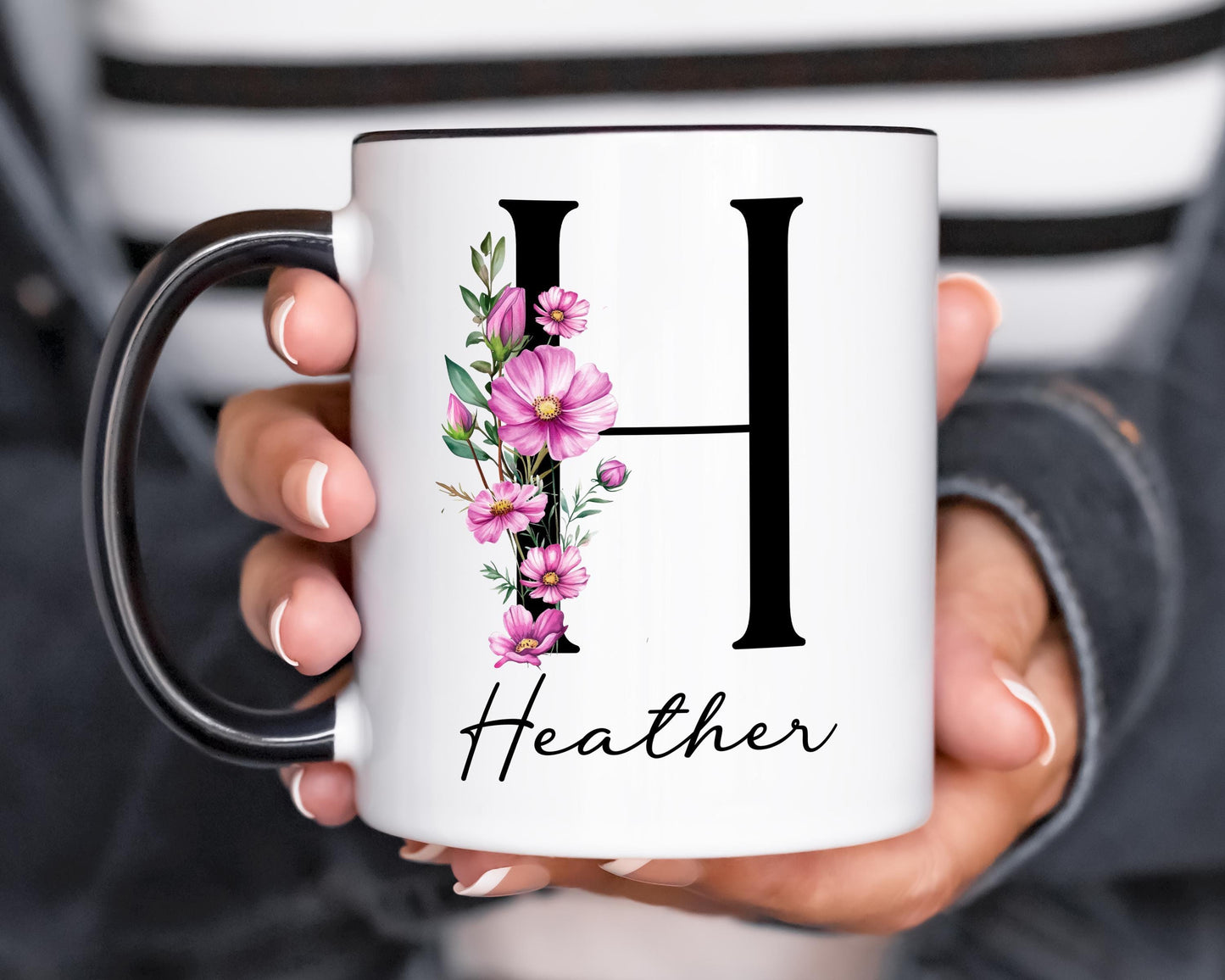 Custom Birth Flower Mug – Personalized Rose Flower Cup | Monogram Initial & Birthday Gift