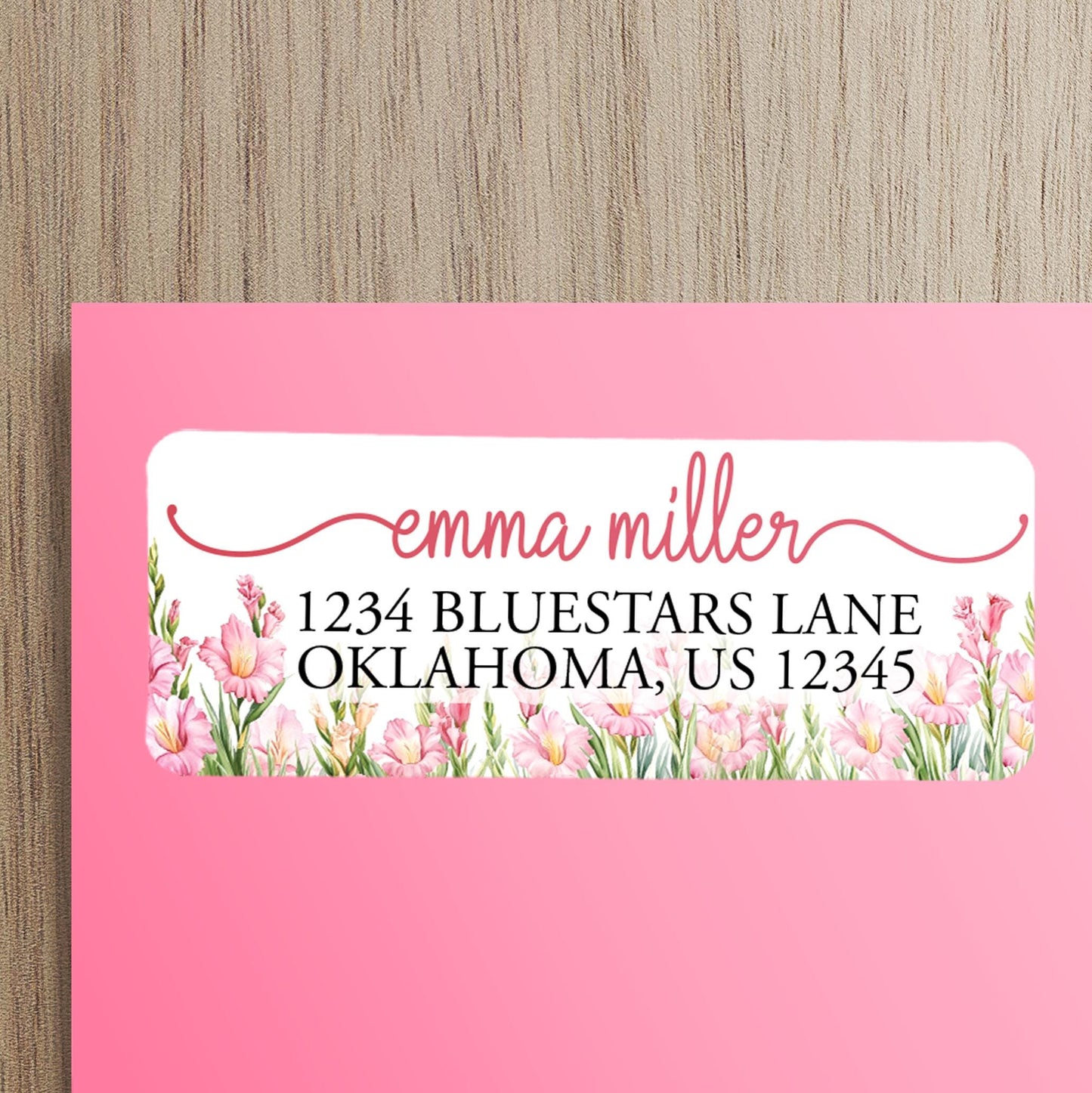 Custom Address Labels - Personalized Pink Gladiolus Floral Return Stickers