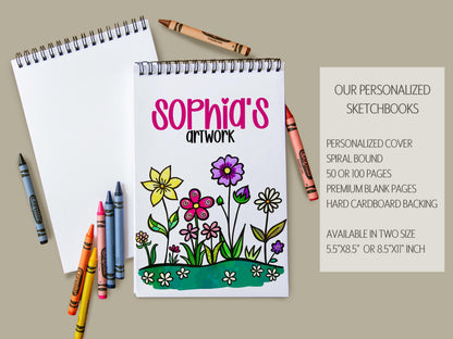 Personalized Girls Sketchbook – Custom Kids Drawing Pad with Spiral Bound Heavyweight Paper
