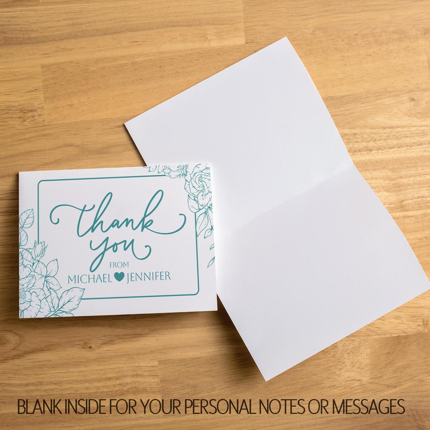 Personalized Wedding Thank You Cards – Floral Folded Cards with Matching Envelopes
